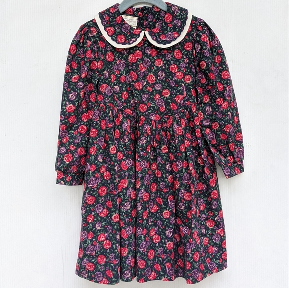 VINTAGE Laura Ashley red purple ditsy floral peter pan collar dress - Picture 8 of 10